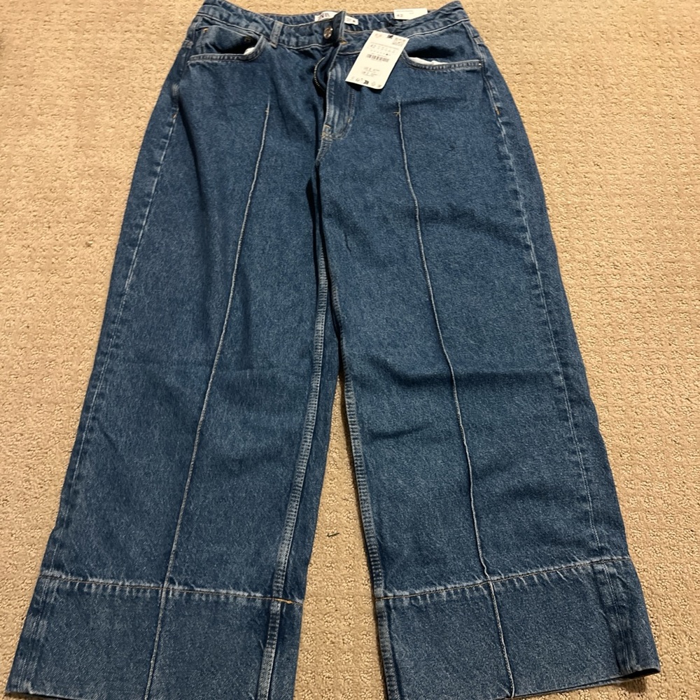 Zara Women's Dark Blue Flare Jeans